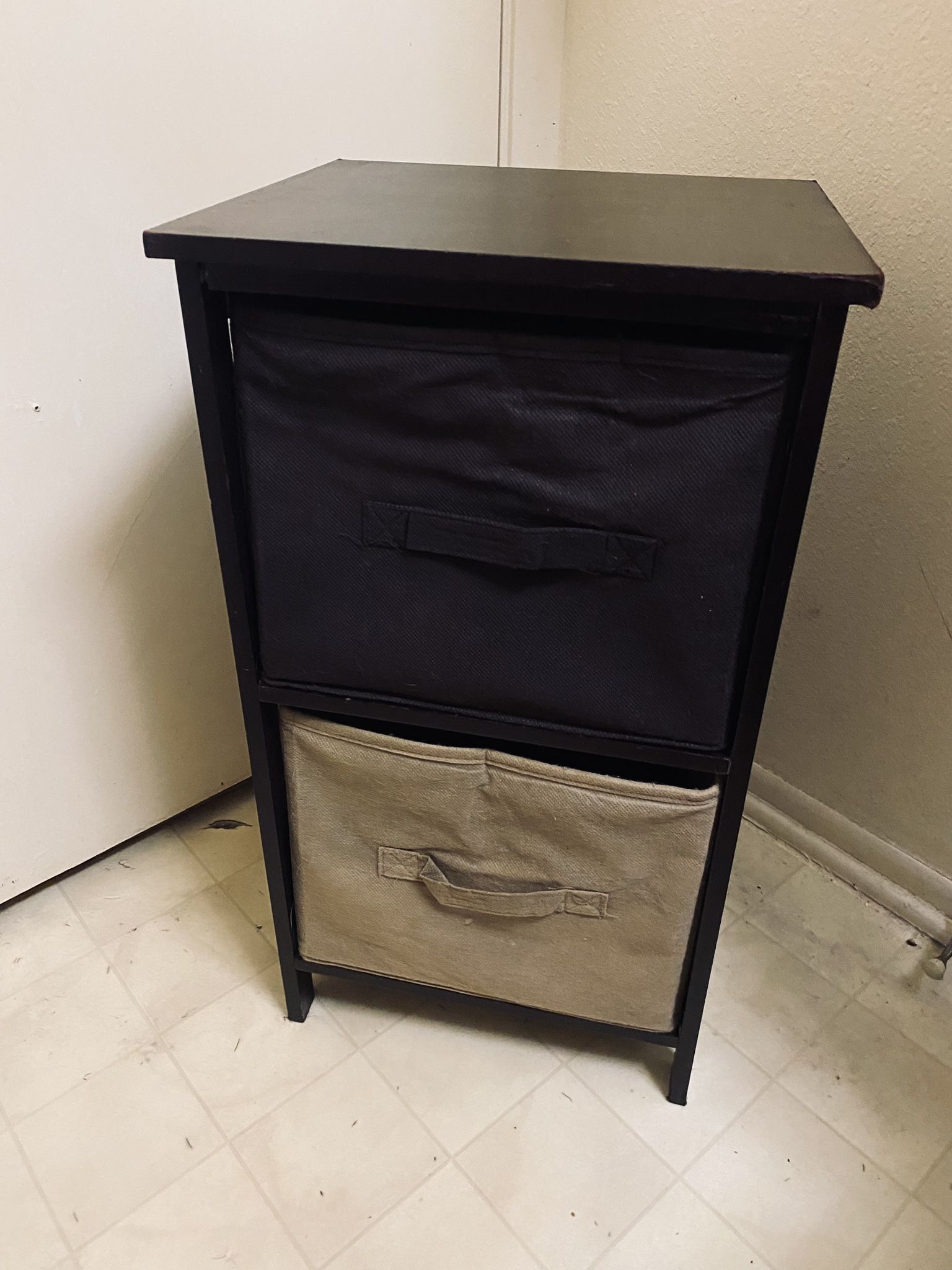 CHERRY WOOD STAND W/ 2 CUBBIES & 2 STORAGE CONTAINERS (12 1/2” W x 24”H x 11 1/2” D)