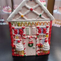 Ceramic Gingerbread Candy House Cookie Jar 10" Tall