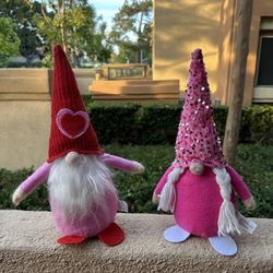 Pair of Valentine’s Day Gnomes – Pink Sequin & Red Heart Plush Gnomes Bundle