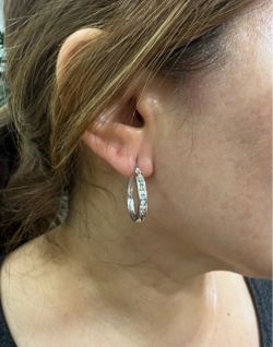14K Solid White Gold Hoops For Wedding NATURAL DIAMONDS STONES 5.1Gr