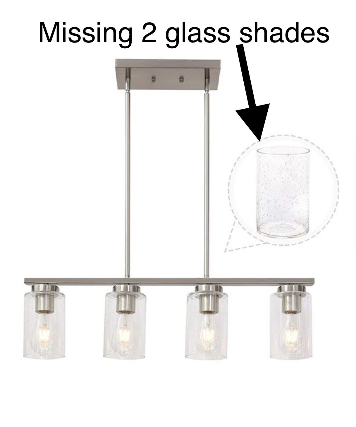 TODOLUZ 4-Lights Island Ceiling Pendant Light Hanging with Seeded Glass Brushed Nickel Finished Adjustable Height Hanging Fixture Farmhouse