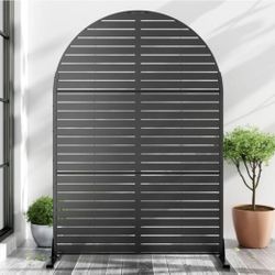 72 in. x 47 in. Outdoor Galvanized Metal Arch Decorative Garden Fence in Louvered Pattern 