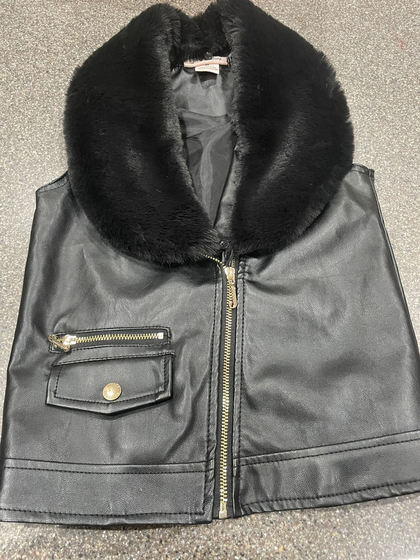 Juicy Couture Black Vest Removable Faux Fur Collar Size 4T