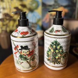 Set of 2 Holiday Hand Soap Dispensers  – Winter Berry & Pine Forest Scent– New