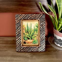 Vintage Style Aloe Plant Succulent Cactus Desert Vintage Copper Tone Framed Art