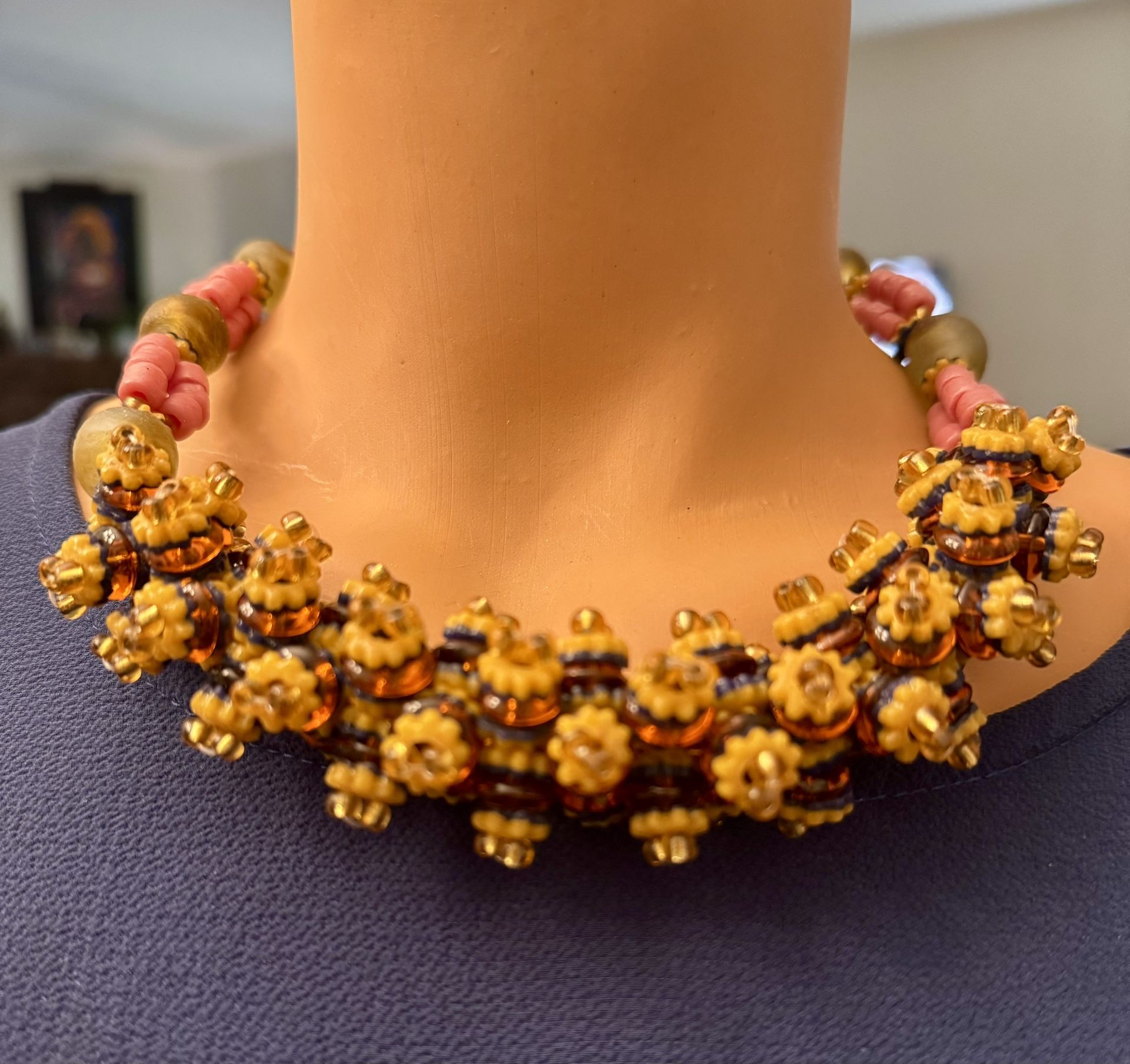 VINTAGE 19" NECKLACE MULTI COLOR AMBER CHUNKY BEADS West Africa