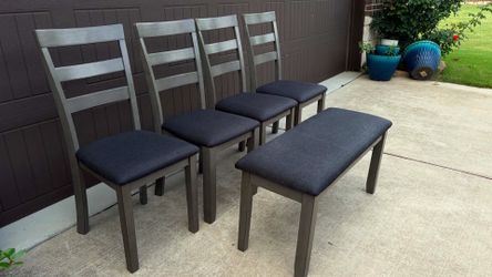 Beautiful Dining Chairs for 6! 4 chairs with 1 bench. Very good condition, sturdy!