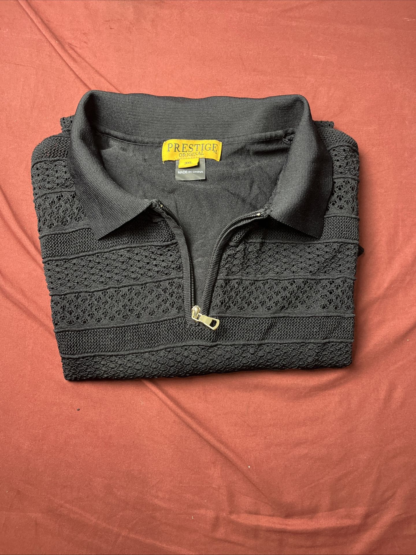prestige black mesh, casual shirt zip up polo Men’s Sz-3XL
