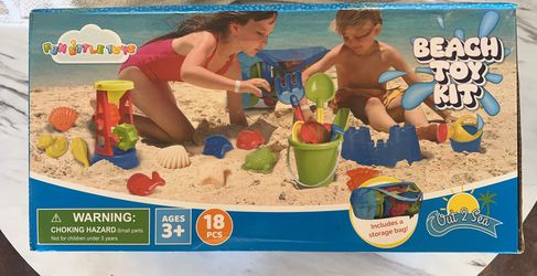 Beach Toys, 18 Piece Sand Toys Set Kids Sandbox Toys Includes Water Wheel Beach Tool Kit Bucket Watering Can Molds with Mesh Bag for Kids Ages 3-13
