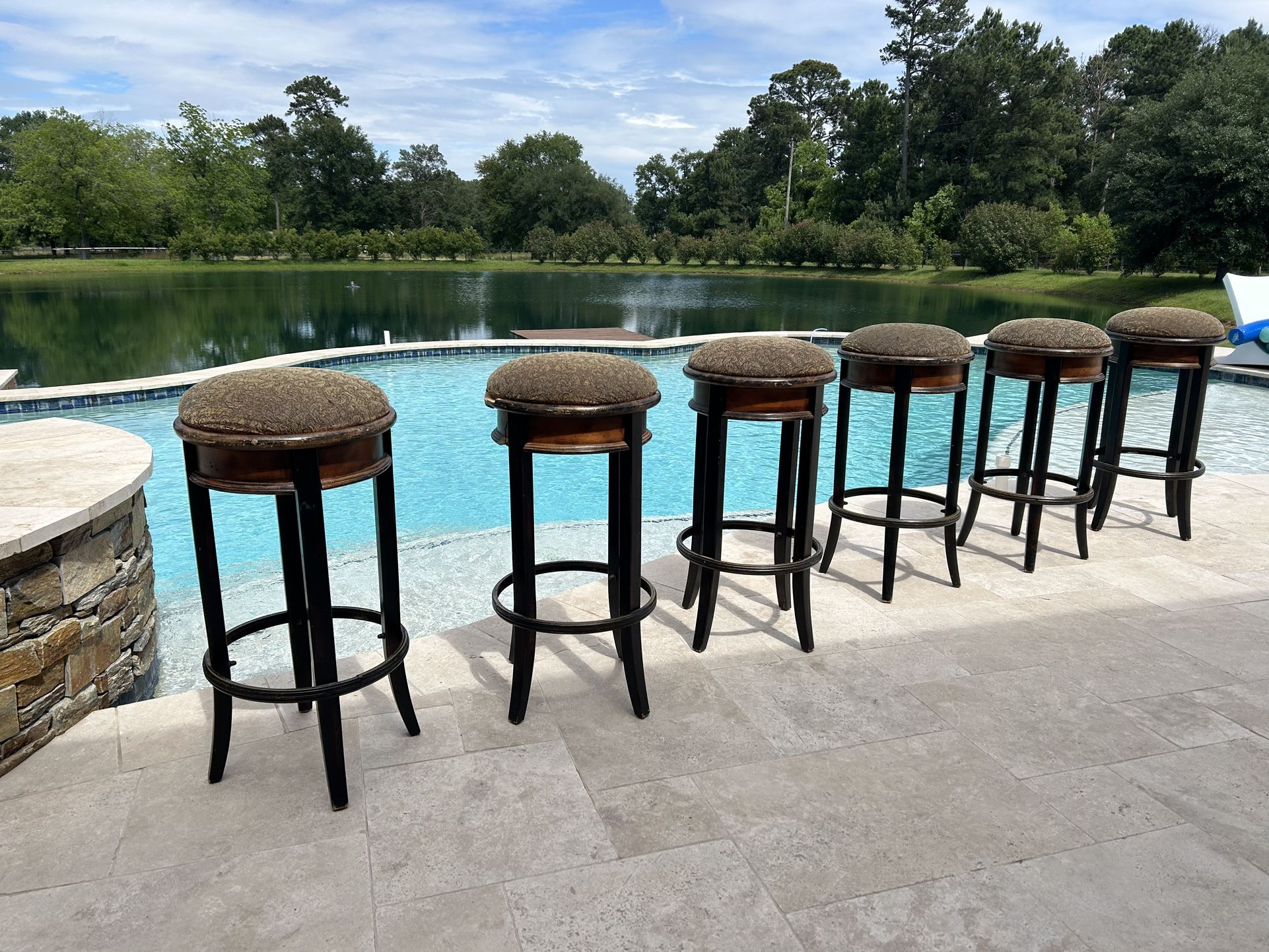 Set Of 6 Wooden Bar Stools With Cushion Seats