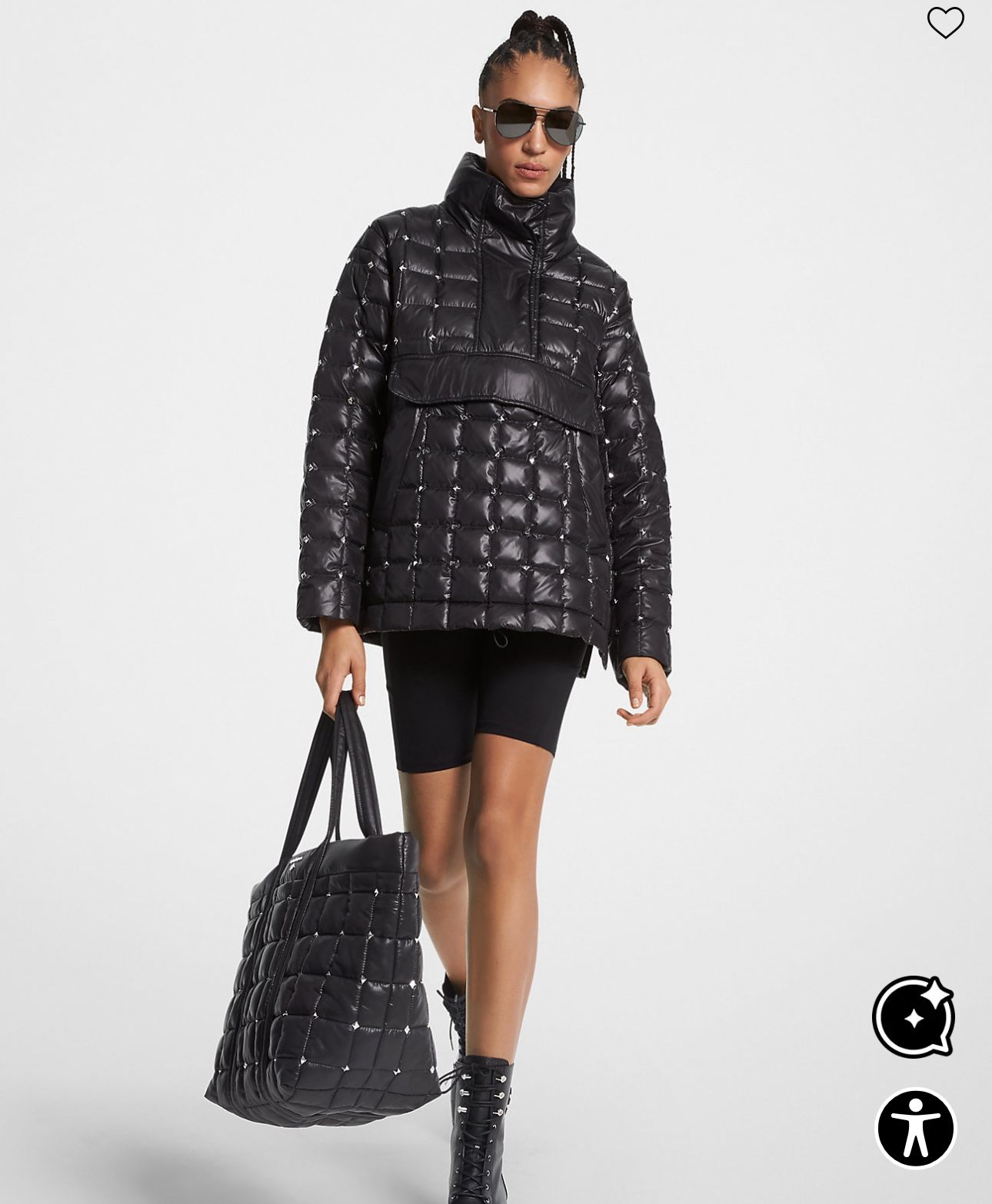Michael Kors Stirling Studded Quilted Ciré Popover Jacket Size XL