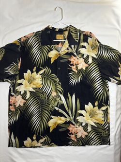 Tommy Bahama Men's XXL Silk Black Tropical Floral Short Sleeve Button-Up Shirt