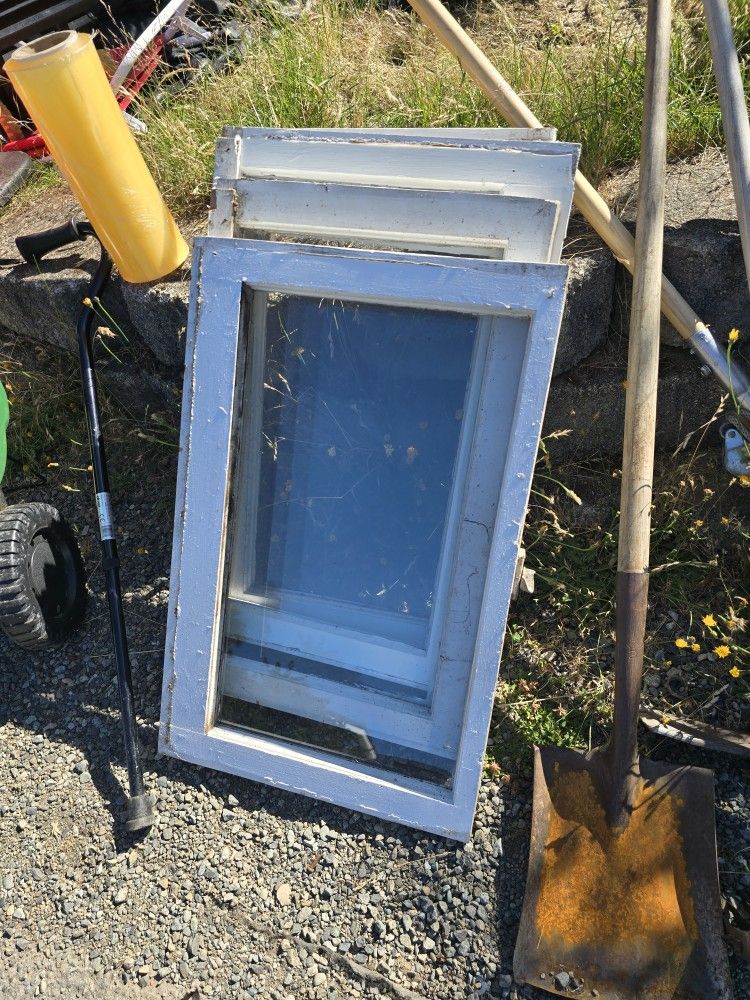 4 Old Wood Framed Windows