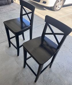 Set of 2 Black Wood Counter Height Bar Stools