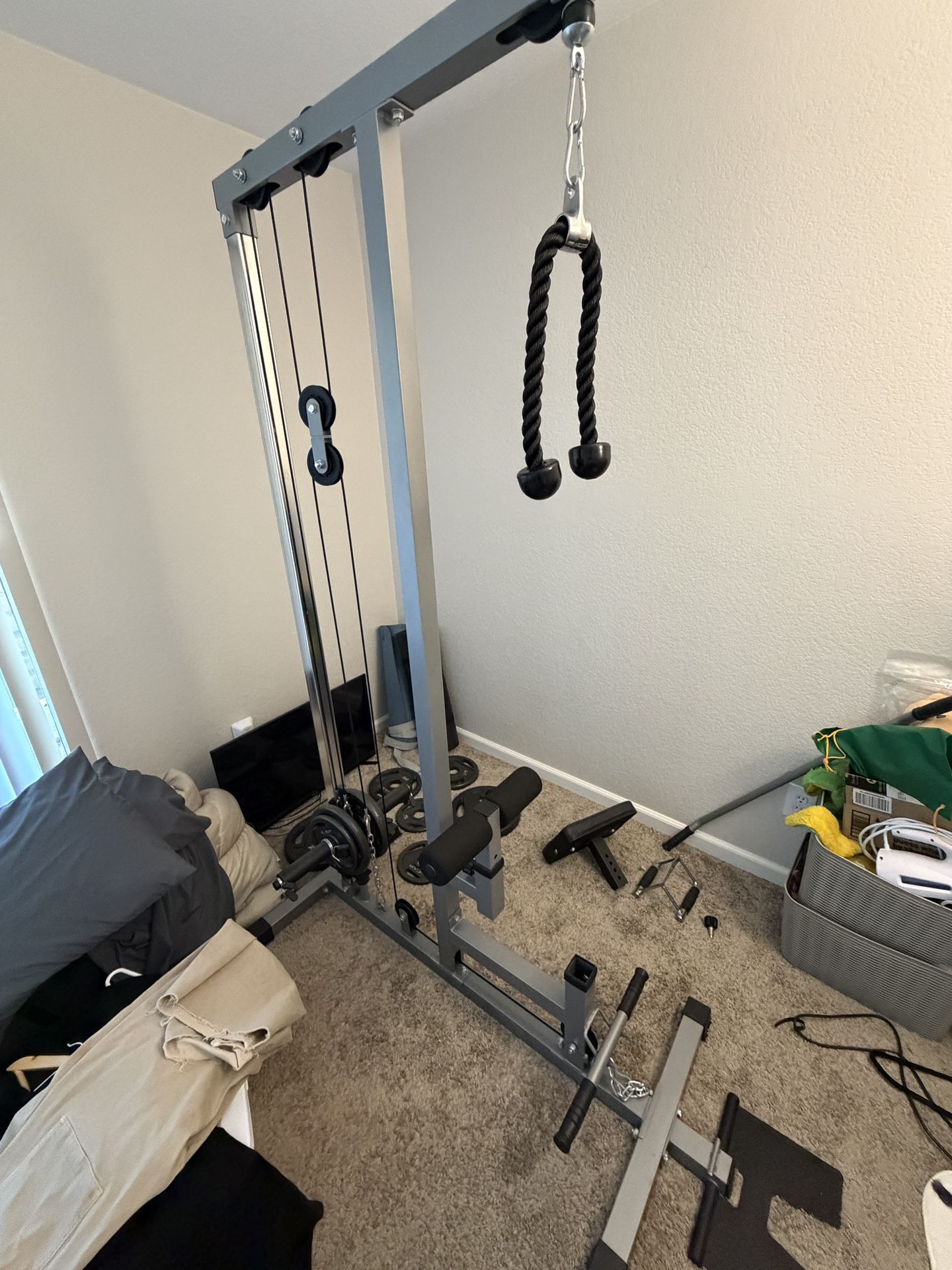 Pull Down And Cable Row Machine And Weights