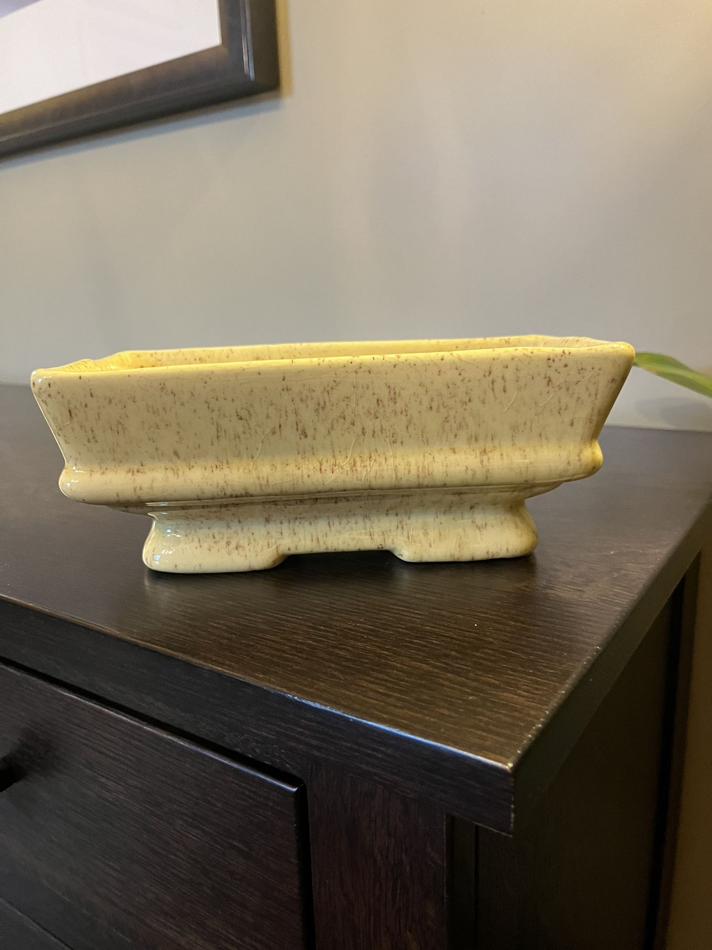 Retro Splatter Yellow Ceramic Planter Rectangular Vintage Bonsai