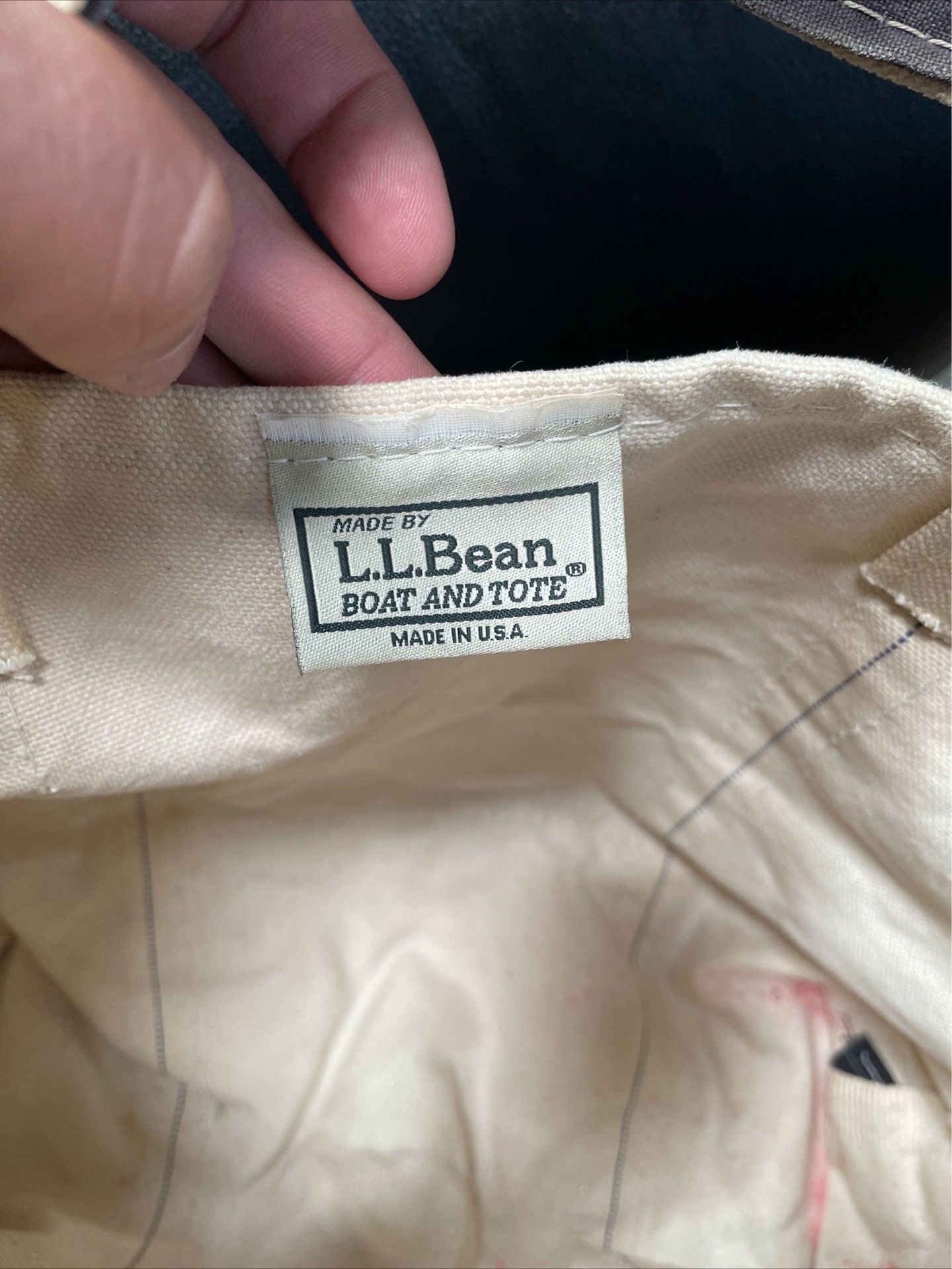 LL Bean Boat & Tote Bag Black Cream Canvas Vintage 90s Medium
