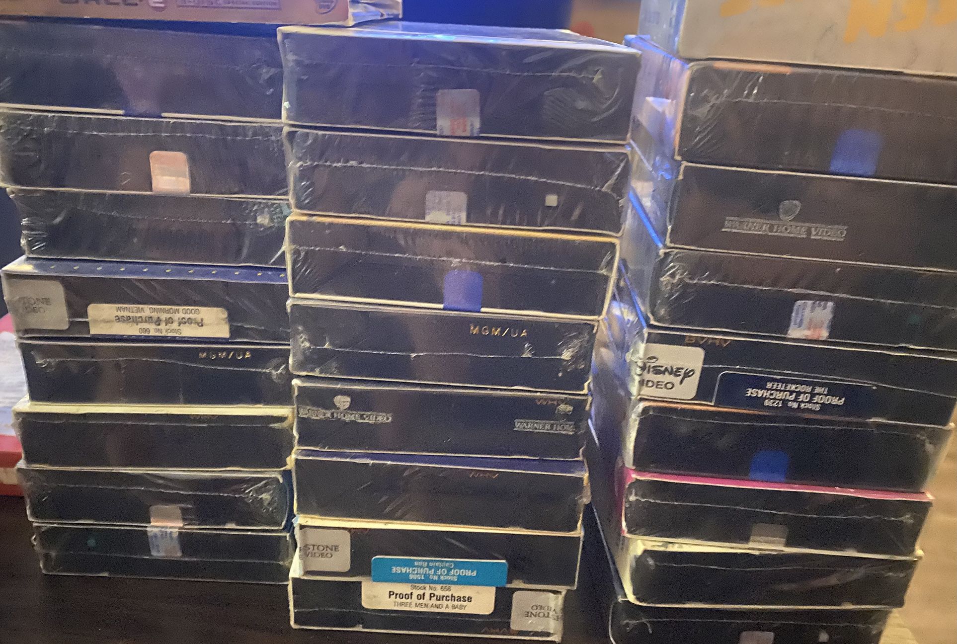 VHS Lot Sealed With VHS Wooden Case With Lock, And VHS Player