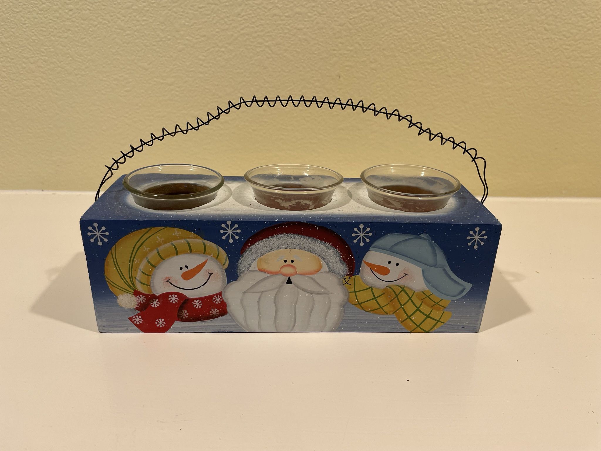 “Home For Holidays” Wood 3 Candle Holder