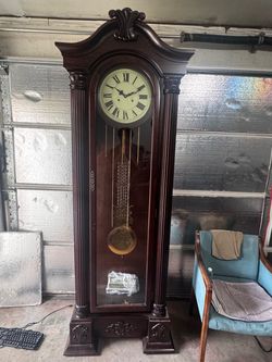 German Grandfather Clock Dark Wood Pendulum