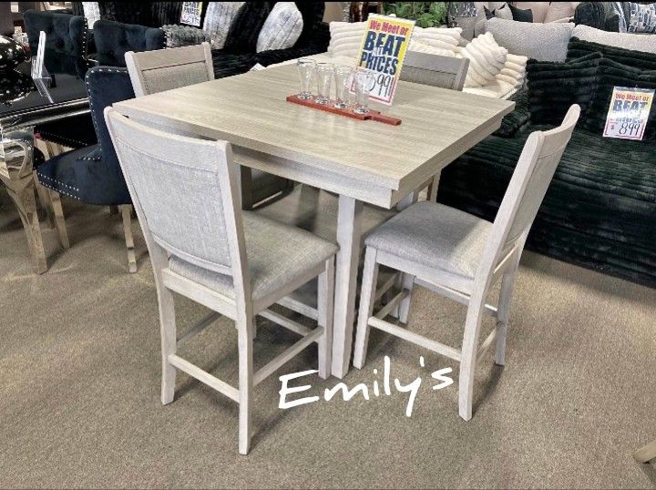 Beautiful 5-Pc Light Gray Counter Height Dining Sets Brand New