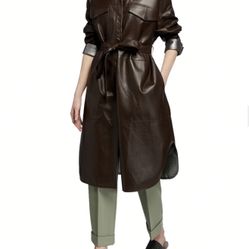 NWT Brunello Cucinelli brown leather button front size IT 42 medium