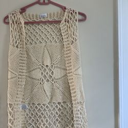 Y2K Charlotte Russe Cream Crochet Top Small Boho Lace Knit Vintage 2000s