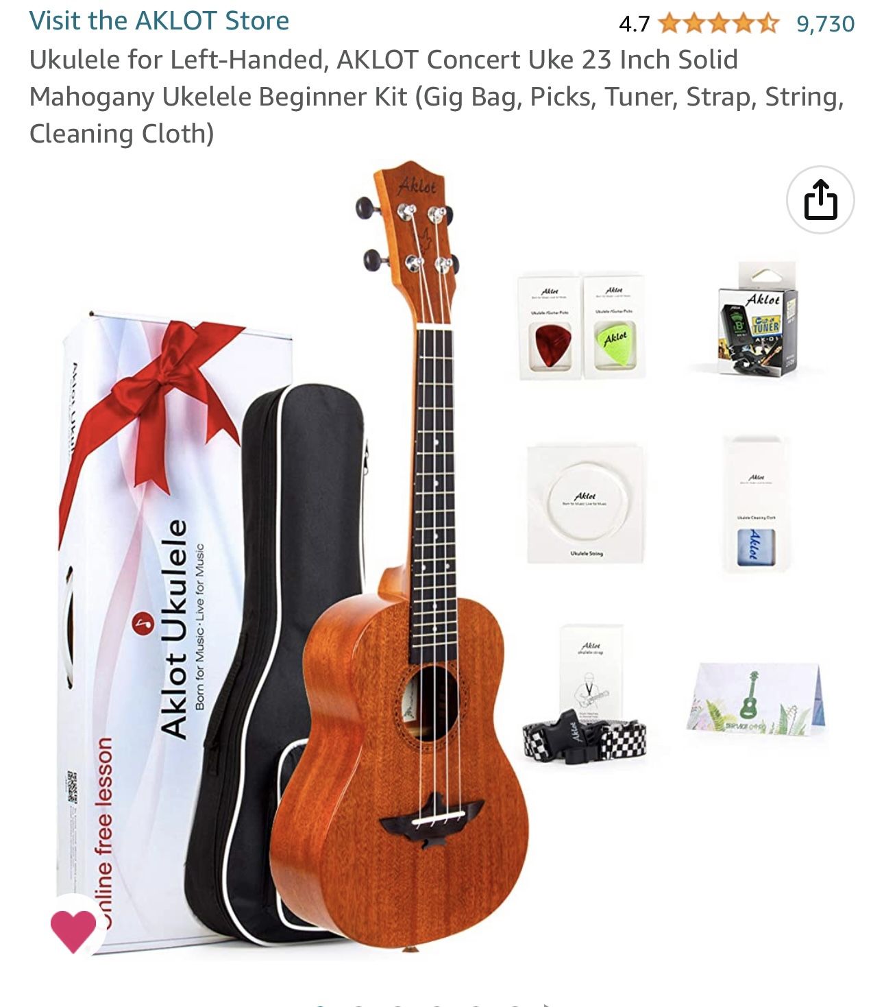 Ukulele for Left-Handed, AKLOT Concert Uke 23 Inch