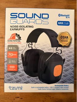Tzumi Sound Guards Noise Isolating Earmuffs Bluetooth OSHA Compliant NRR23db New PPE