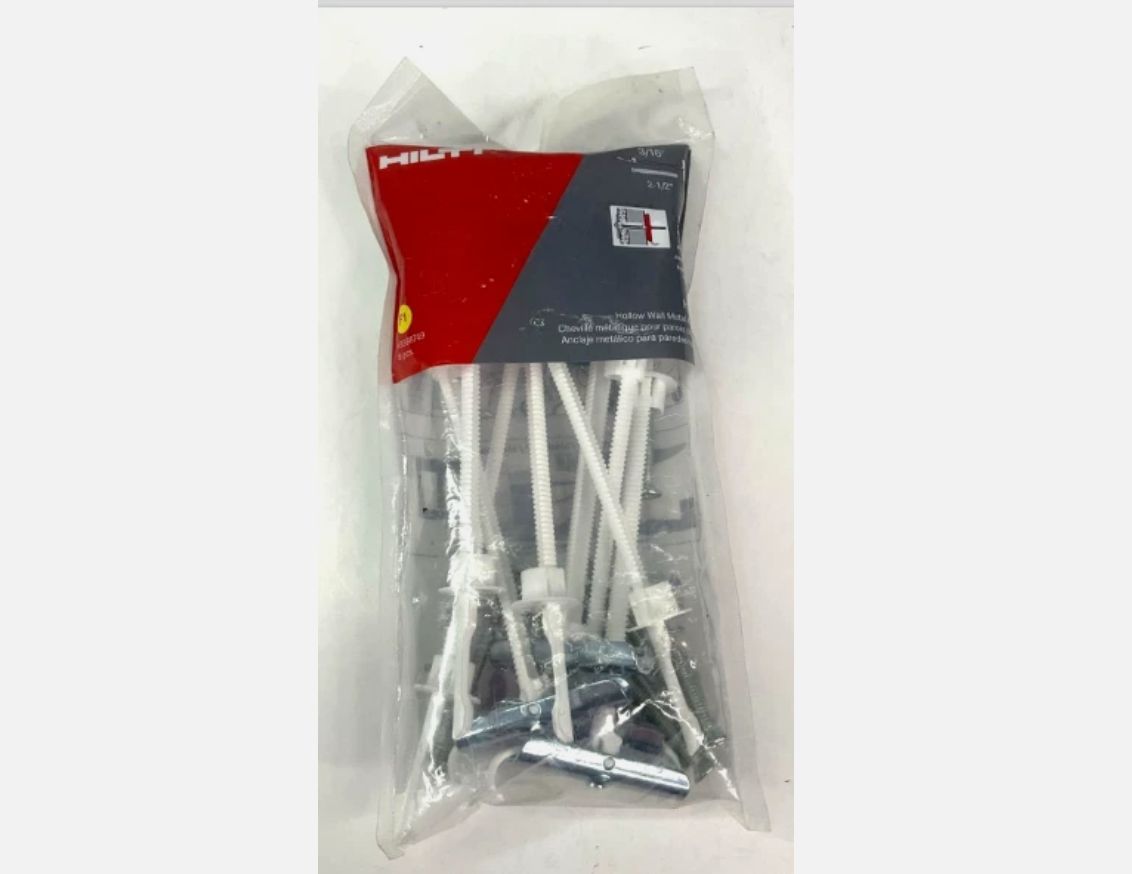HILTI 3/16” x 2 1/2” Hollow & Drywall HTB-2 Steel Anchor/Toggle Bolts - NEW
