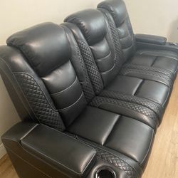 Leather Reclining Couch With USB And Lighted Cup Holders