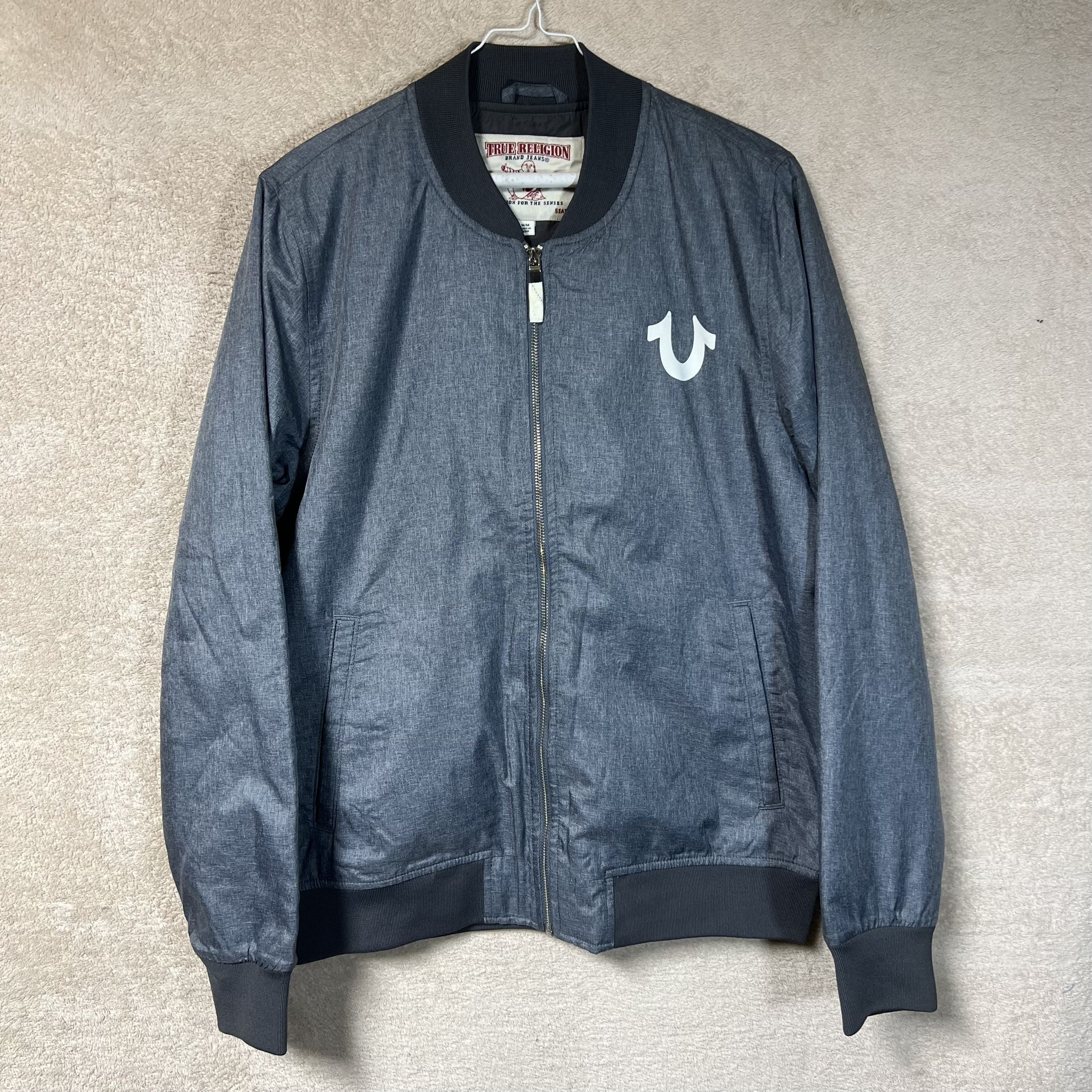 True Religion Bomber Jacket Mens Medium Gray