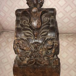 Antique Heavy Wood Carving With Bird Motif