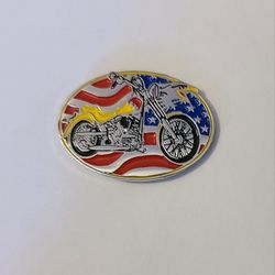Biker Pin Brooch Snap Back American Flag Eagle Motorcycle 