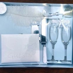 8pc BRIDAL GIFT SET guest book garter pen cake server bride groom glasses
