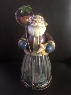Happy SANTA 8" Glass Christmas Holder Decanter still in original box