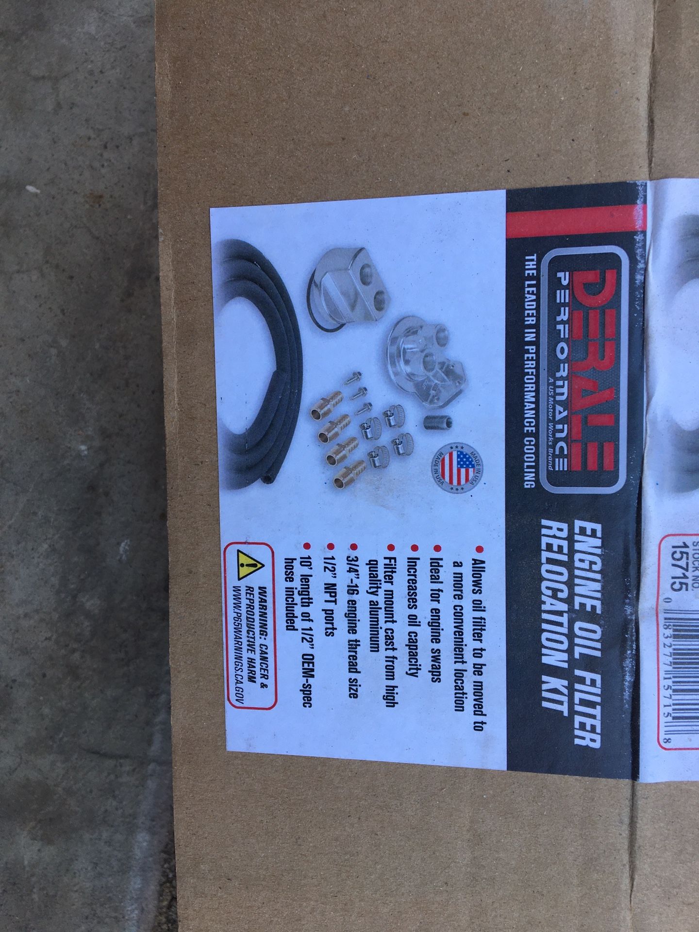 Derale 15715 Oil Filter Relocate Kit