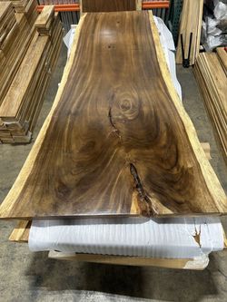 8 ft Live Edge Dining Table — Single Slab Saman, Seats 8, 50 in Wide — No. 14