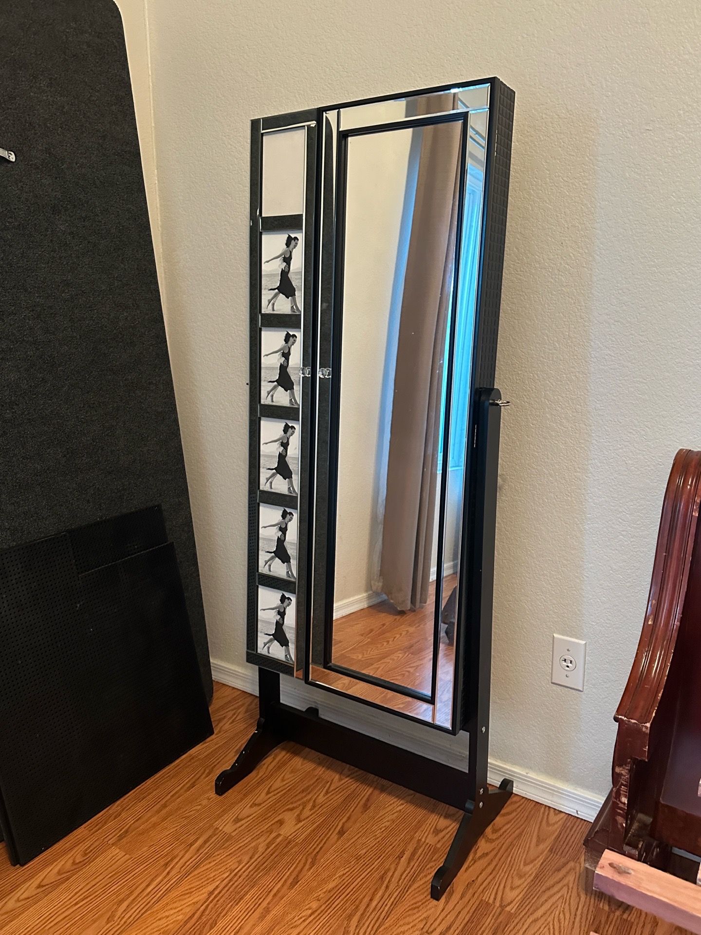 Black standing mirror jewelry armoire