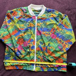 Retro Tropical Zip-Up Windbreaker Jacket – Size L