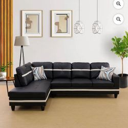 Black Leather Sectional Couch With Ottoman 