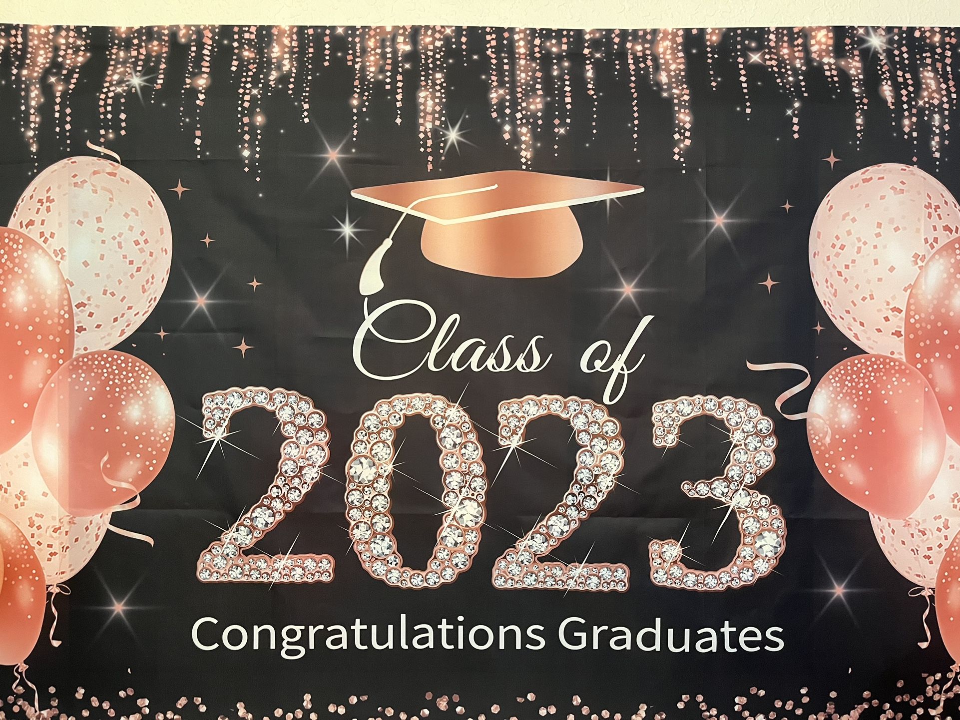 Graduation Decorations Rose Gold Banner Not Plastic…it Is Fabric Like Material 