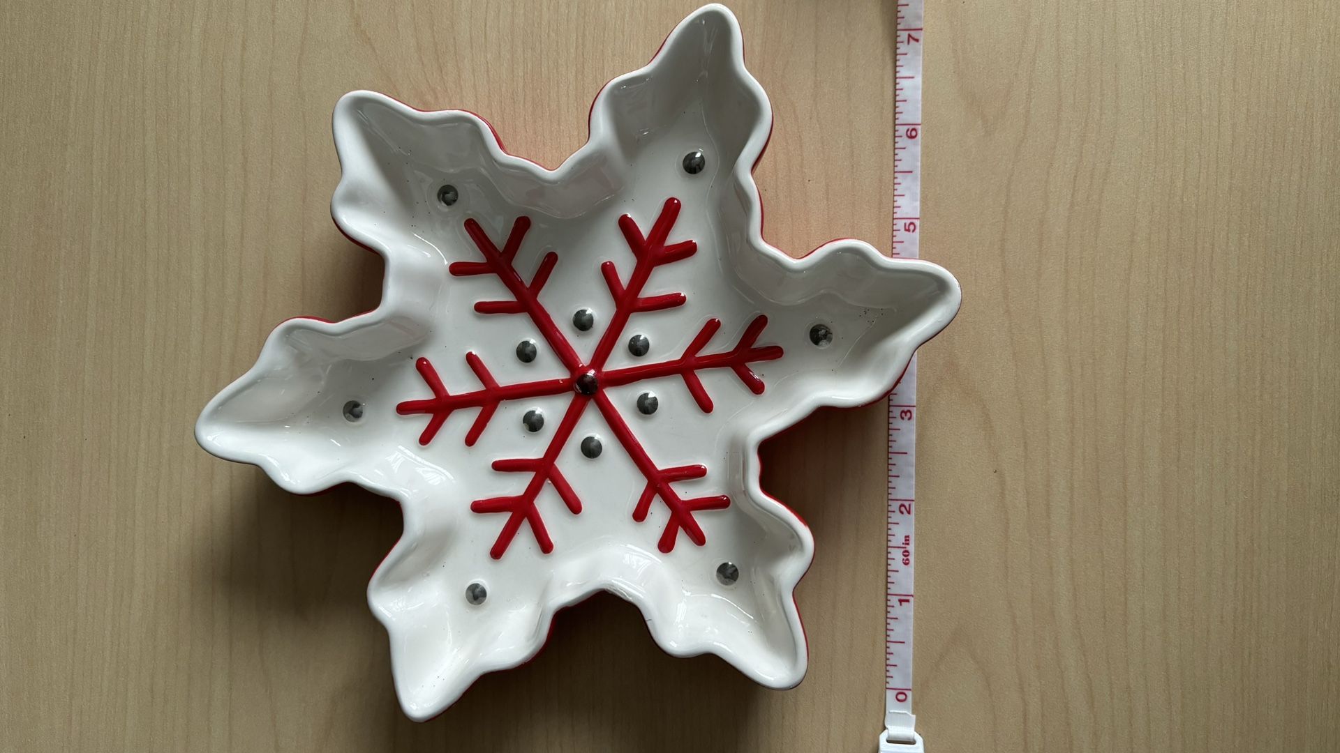 Hallmark Red White/Silver Snowflake Candy Dish Winter Christmas Serving Dish