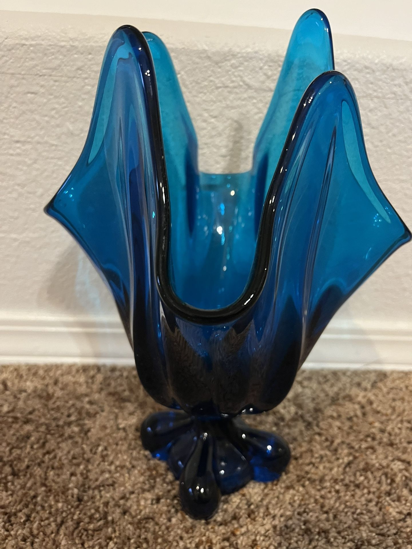 Vase-Viking mid century blue Glass