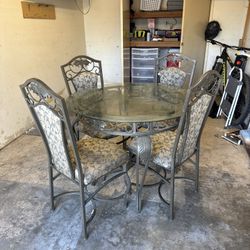 5-Piece Glass Top Dining Set – Metal Frame w/ Cushioned Chairs