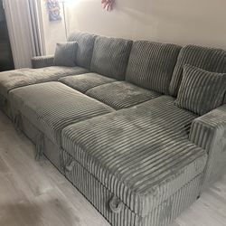 Brand New Super Plush Comfy Corduroy Sectional W/ Pullout 