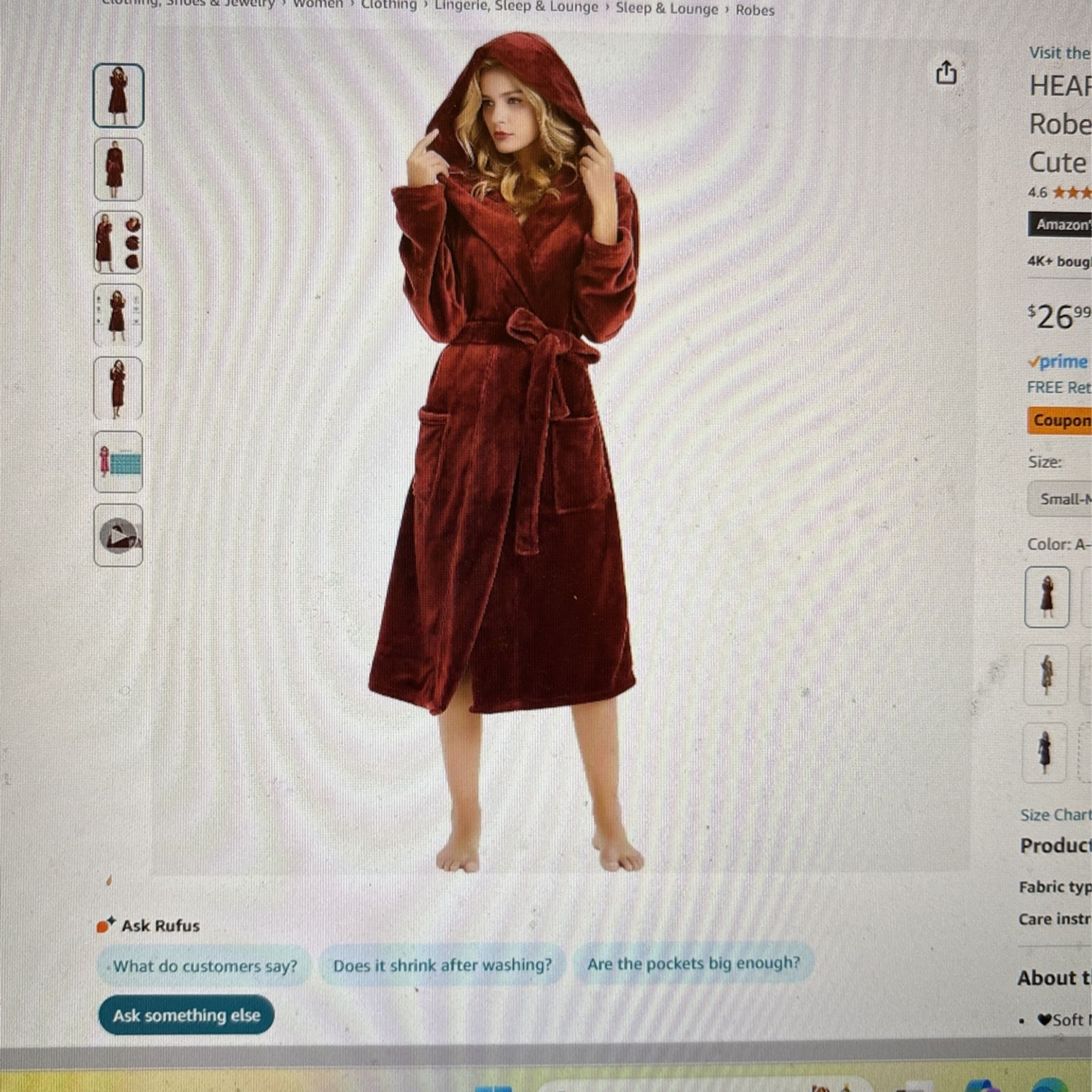 Plush Red Hooded Fleece Women’s Bathrobe
