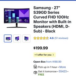27” Samsung Curved Computer Monitor 