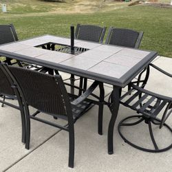 Outdoor Table With 6 Chairs, Umbrella And Umbrella Stand