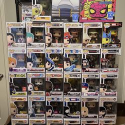 Assorted Funko Pops Demon Slayer Inosuke Naruto Itachi My Hero Academia NBA Spider-Man One Piece Attack On Titan Levi Stain Cad Bane NFL Tom Brady